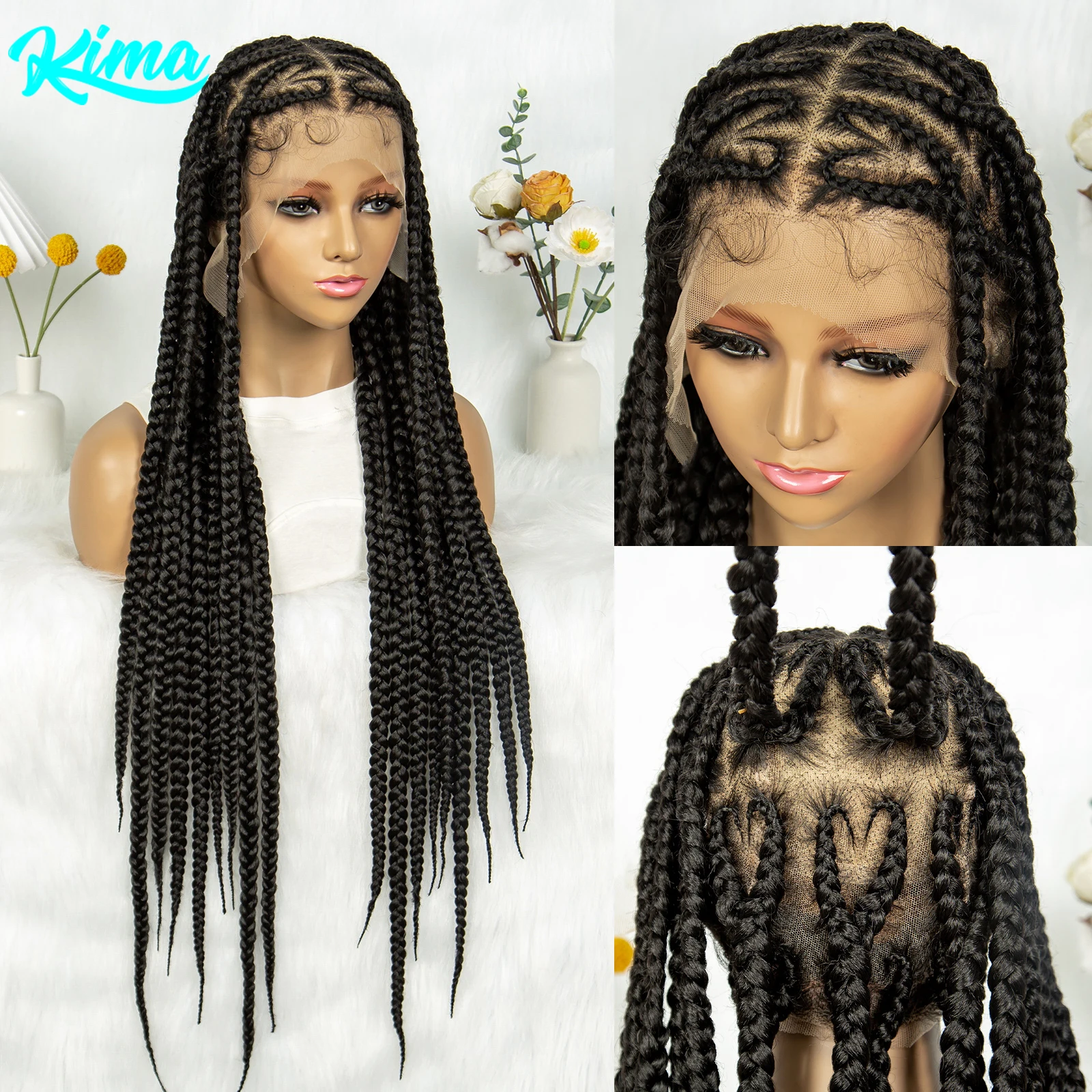 

Доставка из США KIMA 36-дюймовые синтетические парики Cornrow Box Braide, новые стили, без узлов, плетение богини в стиле бохо, парики для чернокожих женщин