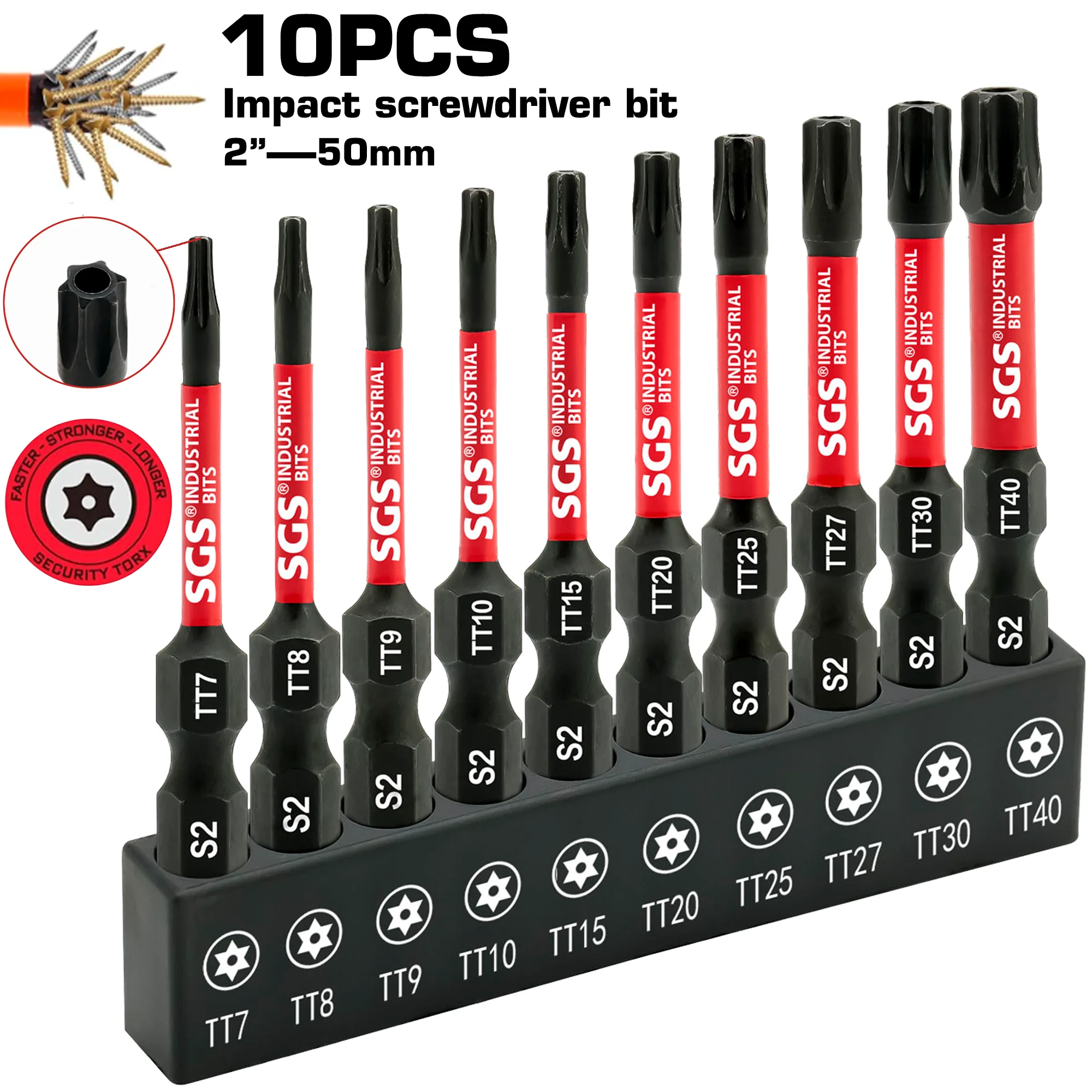 10-Piece Set of 50mm Industrial-Grade Star-Shaped Anti-Tamper Screwdriver Bits, Extended Length, Non-Slip, Impact-Resistant, Non-Breaking Tips, Automotive Repair and Home Appliance Repair Tools