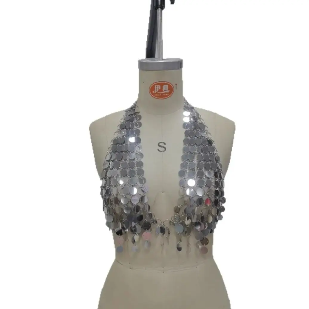 

European & American Hot Girl Style Sequined Hoop Strapless Top Multi-Layer Hand-Woven Chain Sexy Body Chain