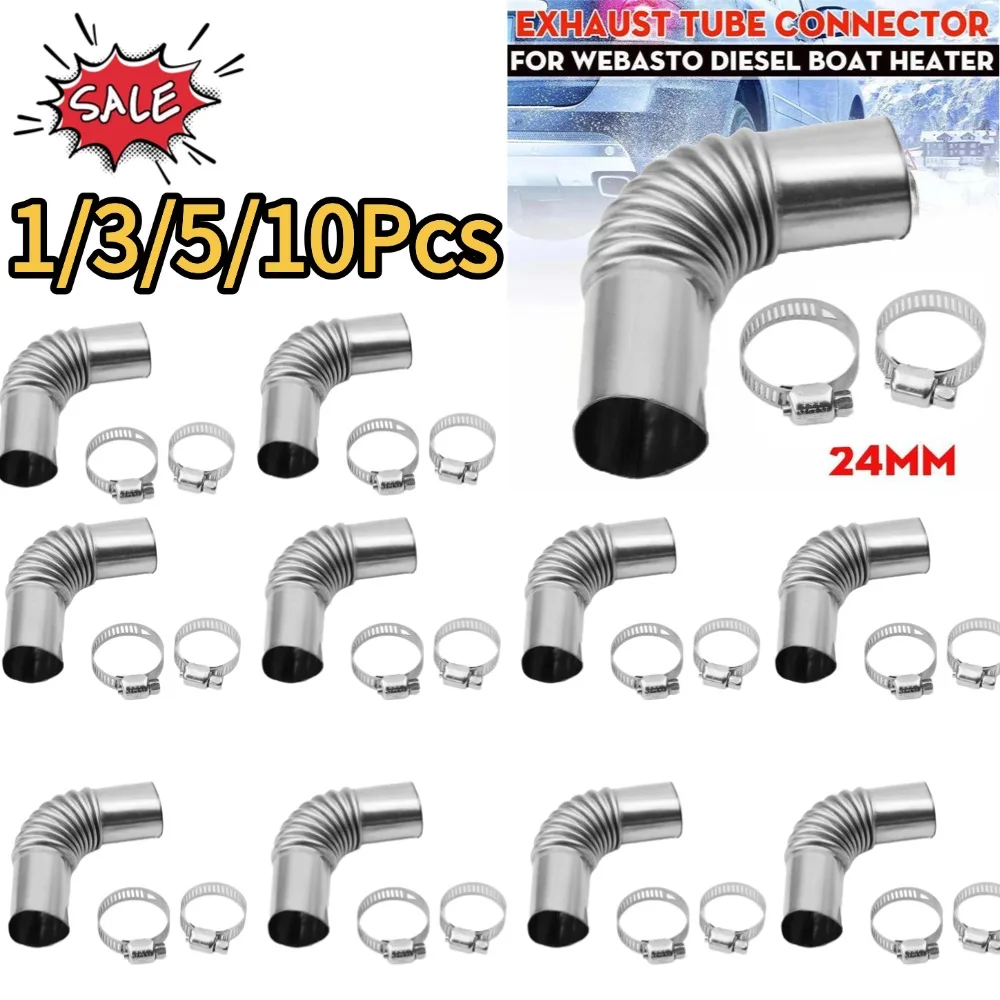 Tubo de codo de 24mm, calentador de estacionamiento diésel, conector de tubo de escape con Clip para Webasto, calentador de barcos diésel, herramienta de pieza de calefacción de coche