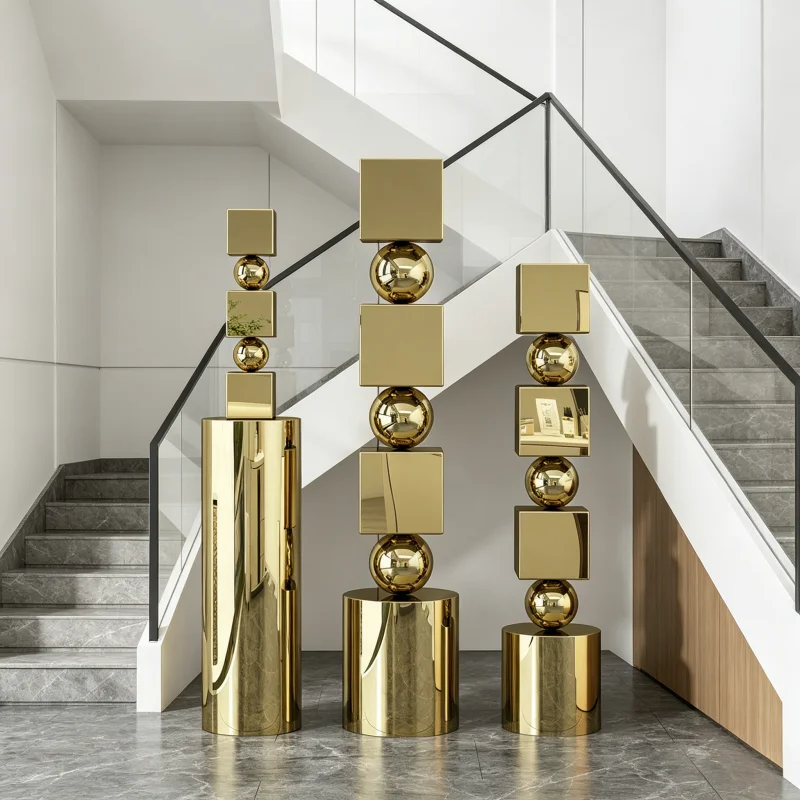 Hotel Lobby Landscape Decorative Sculpture, Stainless Steel Stone Decoration at the Door Pool, Waterscape, Large Floor Art