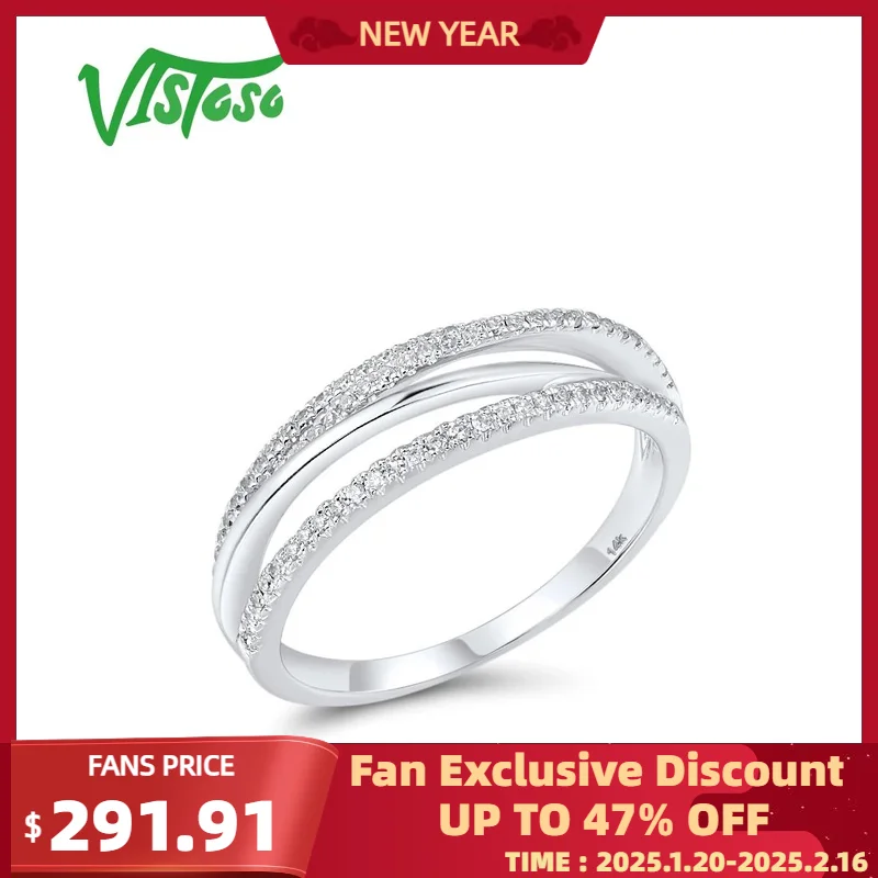 VISTOSO Pure 14K 585 White Gold Rings For Women Sparkling Diamond Twine Ring Promise Engagement Anniversary Gift Fine Jewelry