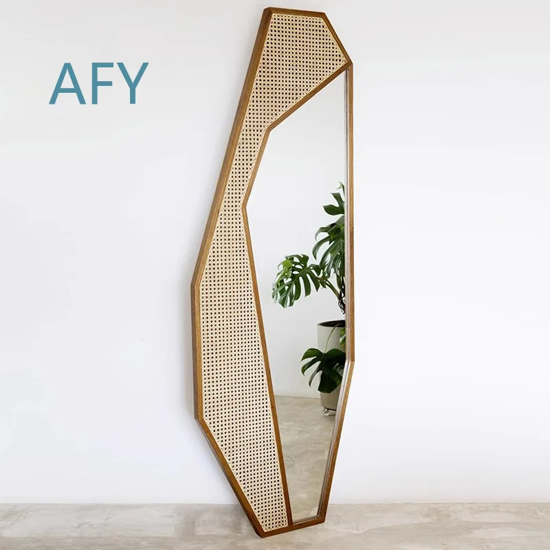 New Chinese Solid Wood Makeup Mirror B & B Hotel Rattan Creative Household Simple Floor Decorative Art