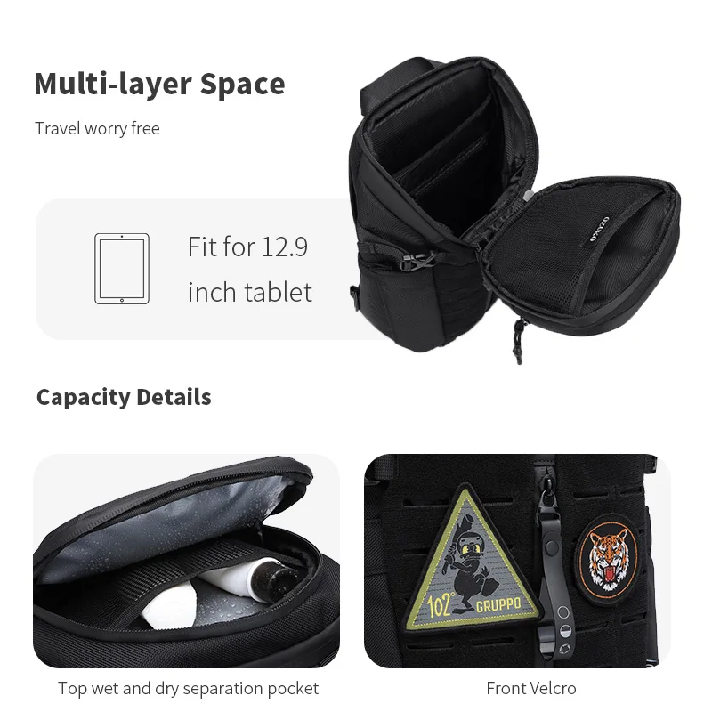 OZUKO Large Capacity Men Chest Bag Waterproof Crossbody Bags for Male Short Travel Messenger Sling Bag Fashion Shoulder Bag New