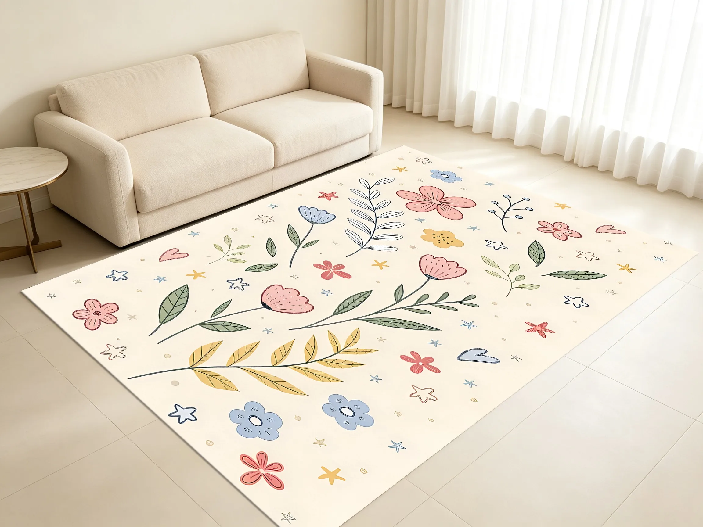 Hand-Painted Floral Area Rug Soft Skin-Friendly Velvet for Living Room Bedroom Home Decor