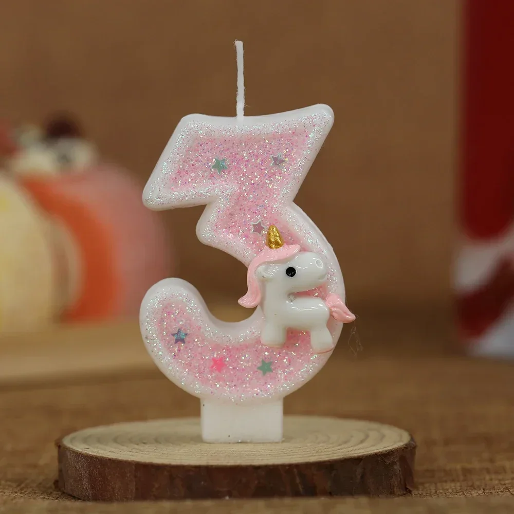 0-9 Number Birthday Candle,Happy Birthday Cake Candle， Unicorn Themed Party Supplies