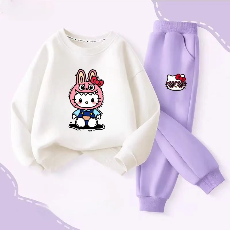 

Осенний комплект одежды для маленьких девочек, детский свитшот Sanrio Hello Kitty с мультяшным принтом и штаны, костюм из 2 предметов, детский костюм с длинными рукавами