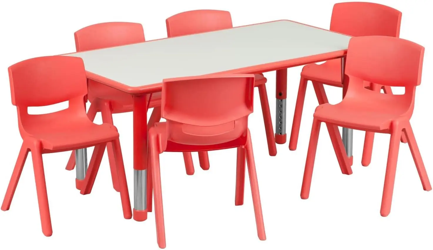 Mesa de actividades ajustable para el aula Emmy con 6 sillas apilables, mesa de actividades rectangular de plástico para niños