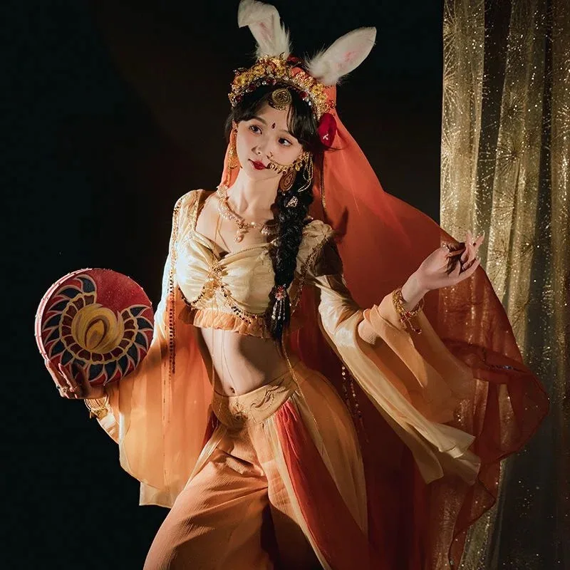 

Dunhuang Feitian Yuruiji Экзотическое платье Hanfu Одежда в западном регионе Элемент Han Tan Топ с вышитым фонарем Брючный комплект