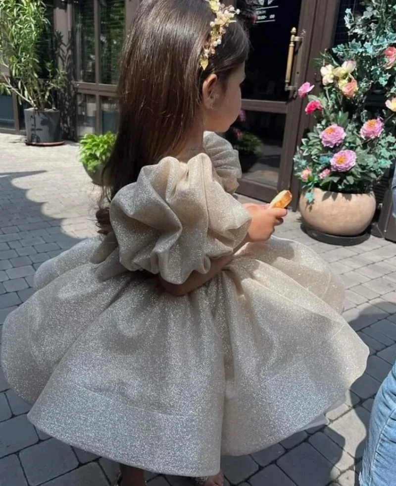 Customized Sparkling Flower Girl Dress for Wedding Tiered Tulle Ruffles Knee Length Kids First Communion Pageant Birthday Gown