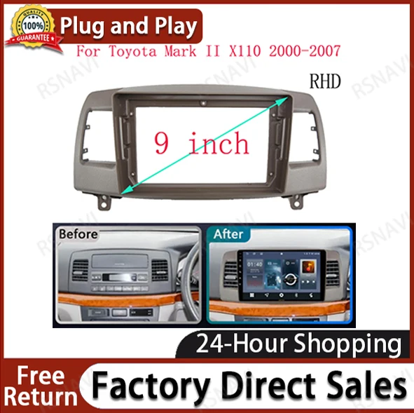 

2 DIN 9 INCH Car frame Kit Cable Canbus Facia Panel For Toyota Mark II X110 2000-2007 Big Screen Radio Audio Frame