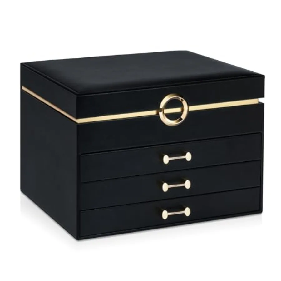 

Шкатулки для драгоценностей для женщин, большие коробки для хранения ювелирных изделий, 4-слойный кожаный органайзер для ювелирных изделий с 3 ящиками, витрина для ювелирных изделий, подарок