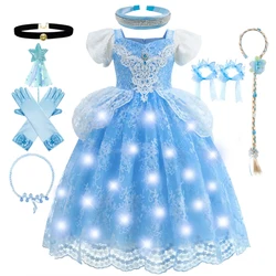 Cinderella Dress Kids Carnival Costume Luxury Blue Princess Ball Gown Birthday Party Queen Cosplay Clothing Puff Dress