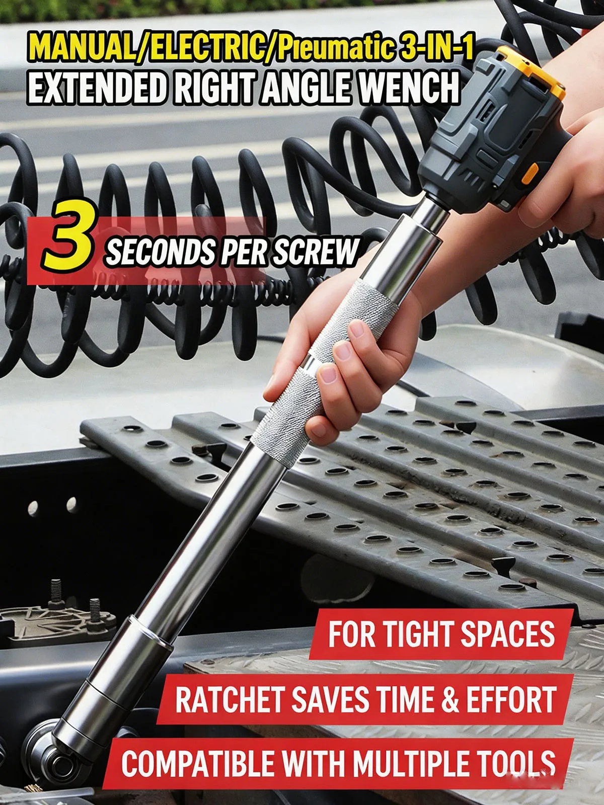 

Offset Impact Extension Wrench 1/2 Inch Ratchet Wrench Tool High Torque Right Angle Socket 505mm Extension Bar for Small Spaces