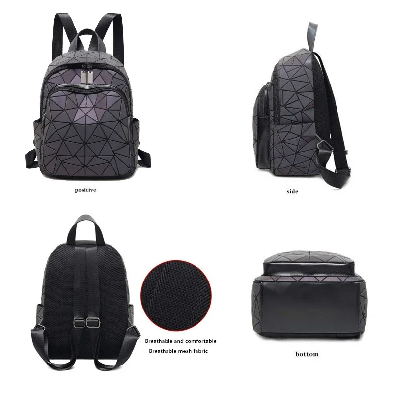 Women Luminous Brand Backpack Holographic reflective Geometric travel Shoulder Bag Folding Female student School Shine BackPack