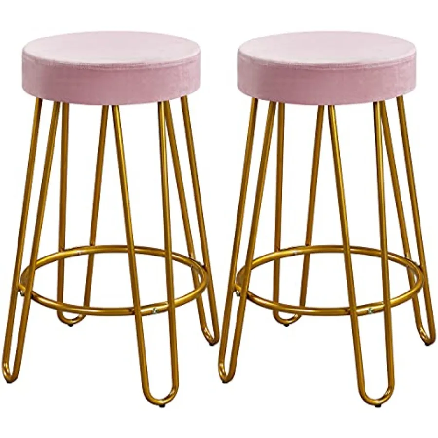 

Bar Stools Set of 2 Velvet Round Counter Stools Backless Counter Height Bar Chairs with Golden Legs for Kitchen Dining Room Pub