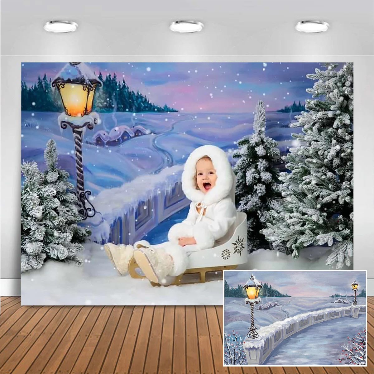 Photography Lighting Circle - Christmas Snow Story Backdrops Child Baby