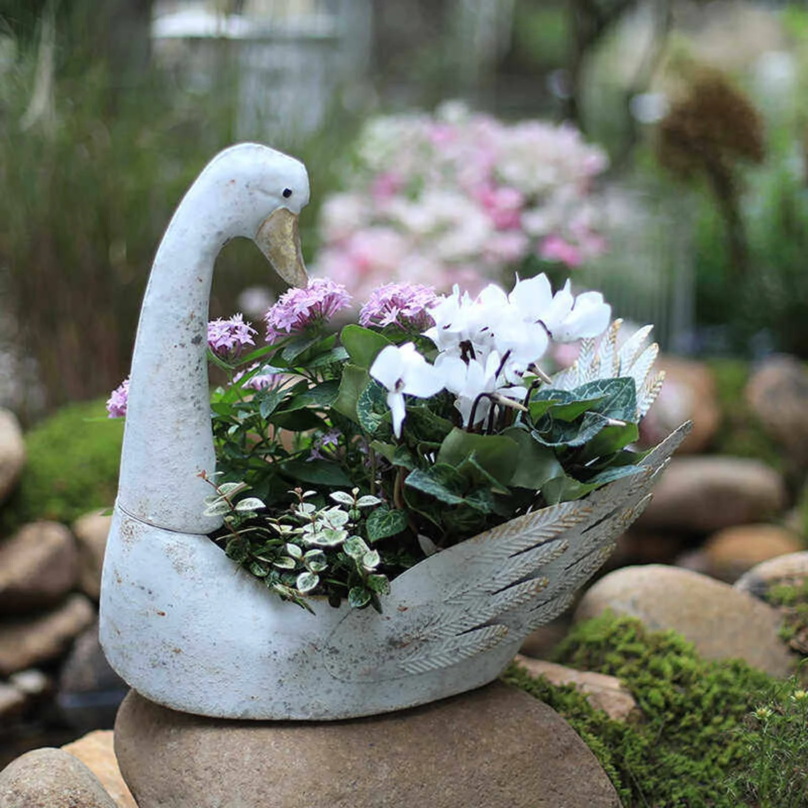 Swan Garden Statue Planter Weather-Resistant Home Decor for Patio