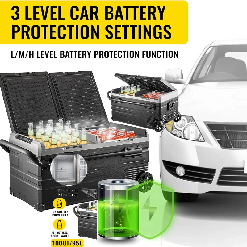 Kulkas Portabel Dual Zone 121.4QT dengan Roda dan Pegangan, -4 ℉ -68 ℉   Kulkas Mobil, Kulkas Mobil 12 Volt