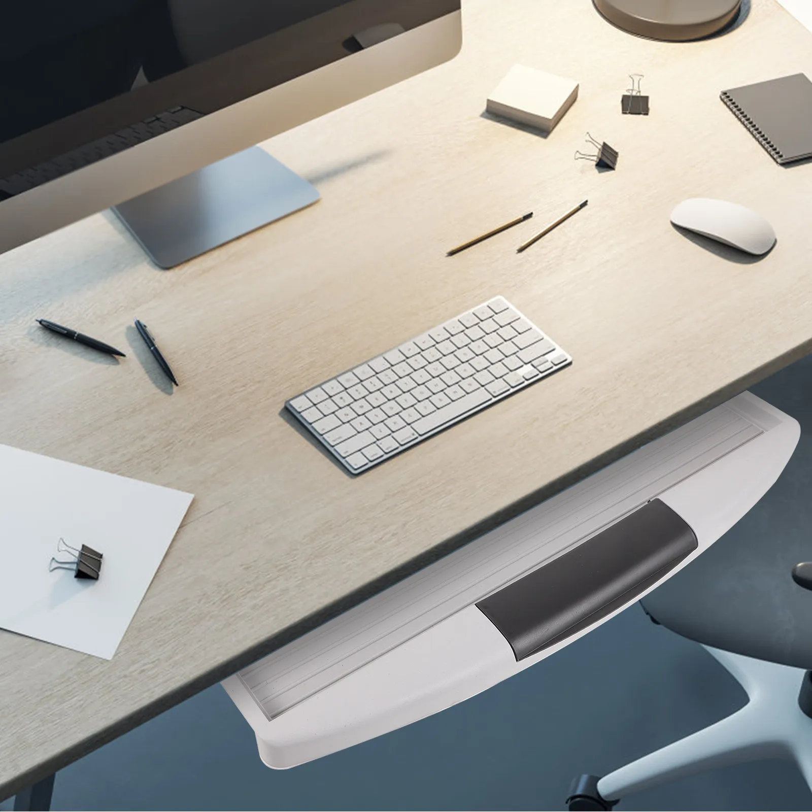 

1Set Large Under Desk Keyboard Tray Slide Out Drawer High Strength ABS Keyboard Shelf Ergonomic Design Home Office Use