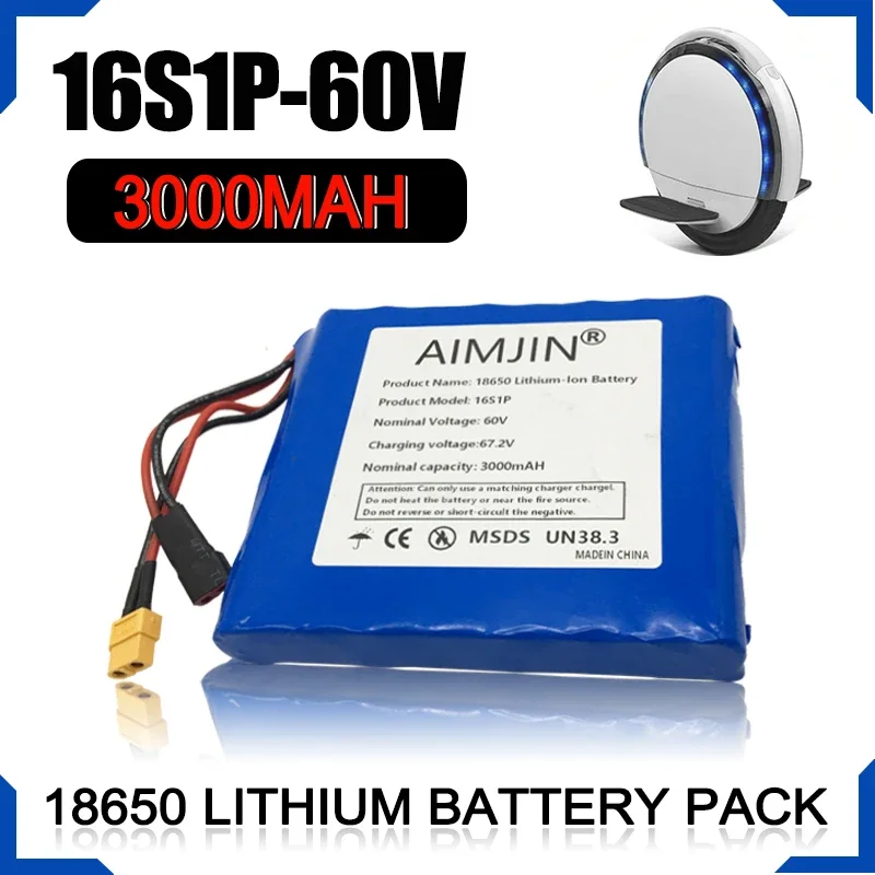 

60V 3000mAh Lithium ion Pack with BMS for 60v Self-Balancing Electric Unicycles Replacement Kit