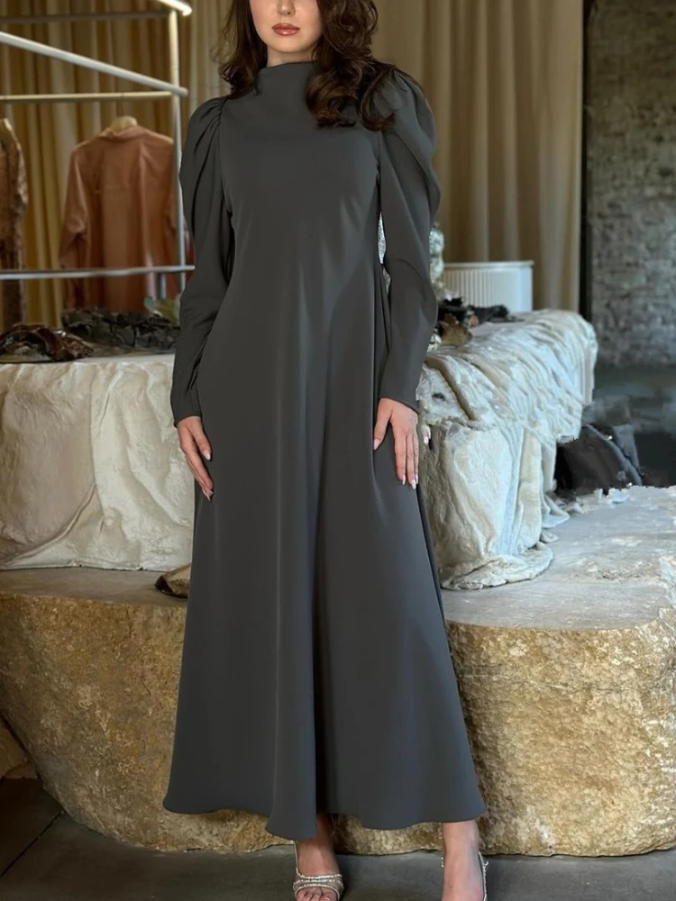 Eid Abito modesto per le donne Ramadan Abaya musulmano Mezza collo alto Abito lungo da festa Abiti solidi Largos Dubai Robe Jalabiya