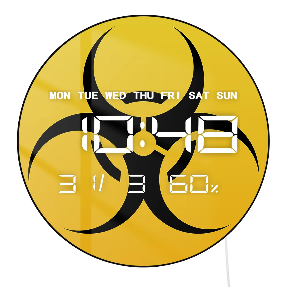 Предупреждающий знак биологической опасности, светодиодные цифровые настенные часы двойного назначения, большой дисплей, аварийный символ, многофункциональные электронные настенные часы