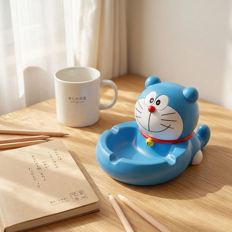 Anime Doraemon Cartoon Aschenbecher Kreatives Desktop-Aufbewahrungszubehör Kawaii Blaue Katzenfigur Heimtischdekoration Aschenbecher aus Kunstharz – Detail 4