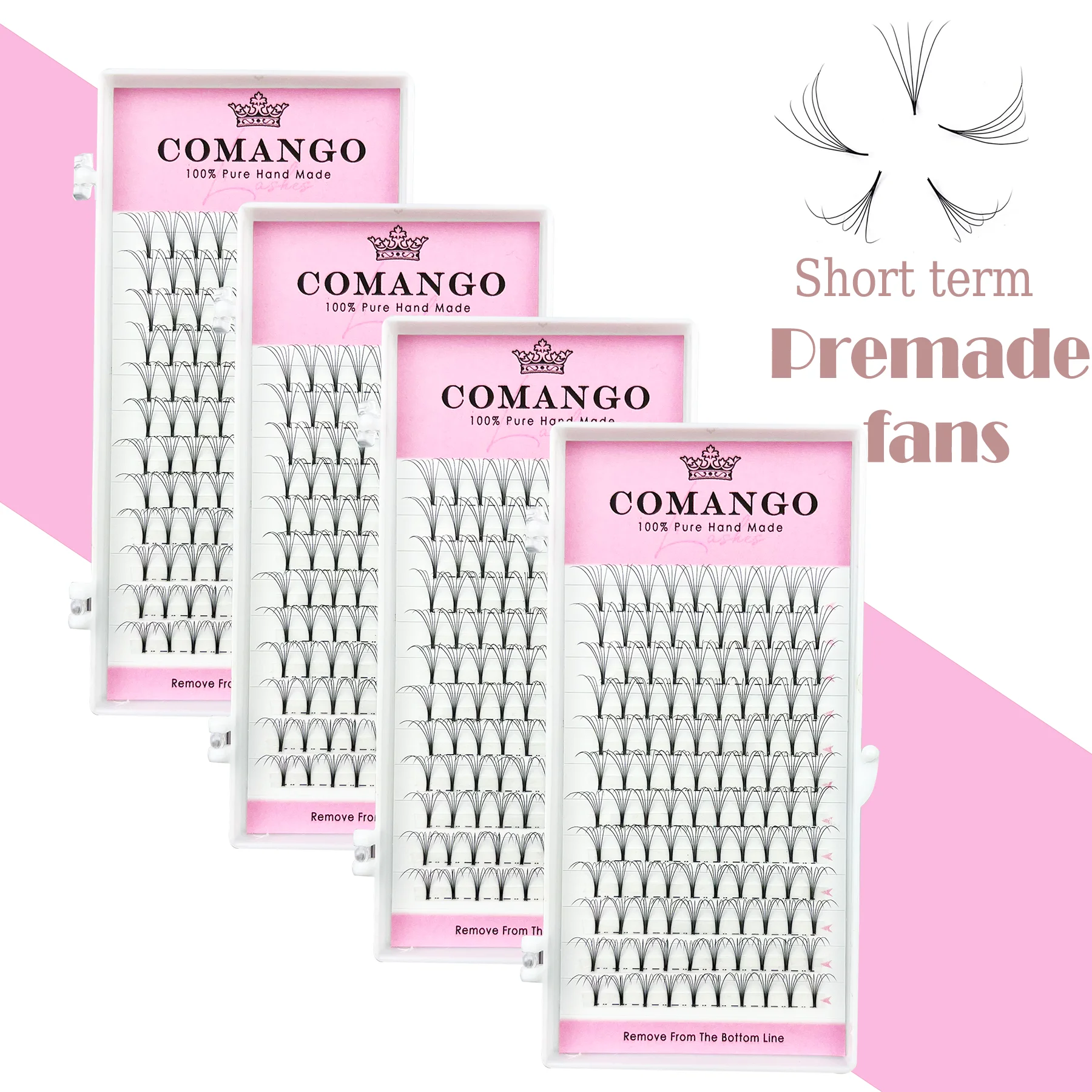 CoMango Short Stem Russian Volume Eyelash Extension Premade Volume Fans Faux Mink Premium Natural Lashes Supplies Wholesale Lash