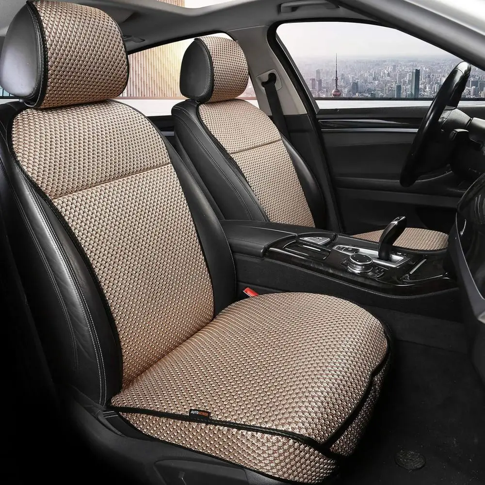 Breathable Car Seat Covers, Universal Fit for 95% Cars, SUVs, Pickups (Beige, 2-Pack)