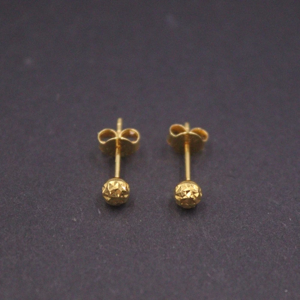 

Real Pure 18K Yellow Gold Stud Women Best Gift Lucky Carved Bead Ball Earrings 0.9-1g