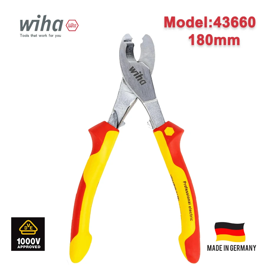 

WIHA Insulated Cable Cutters 1000V VDE 180 mm with Switchable Opening Spring Electrical Spring Plier 43660