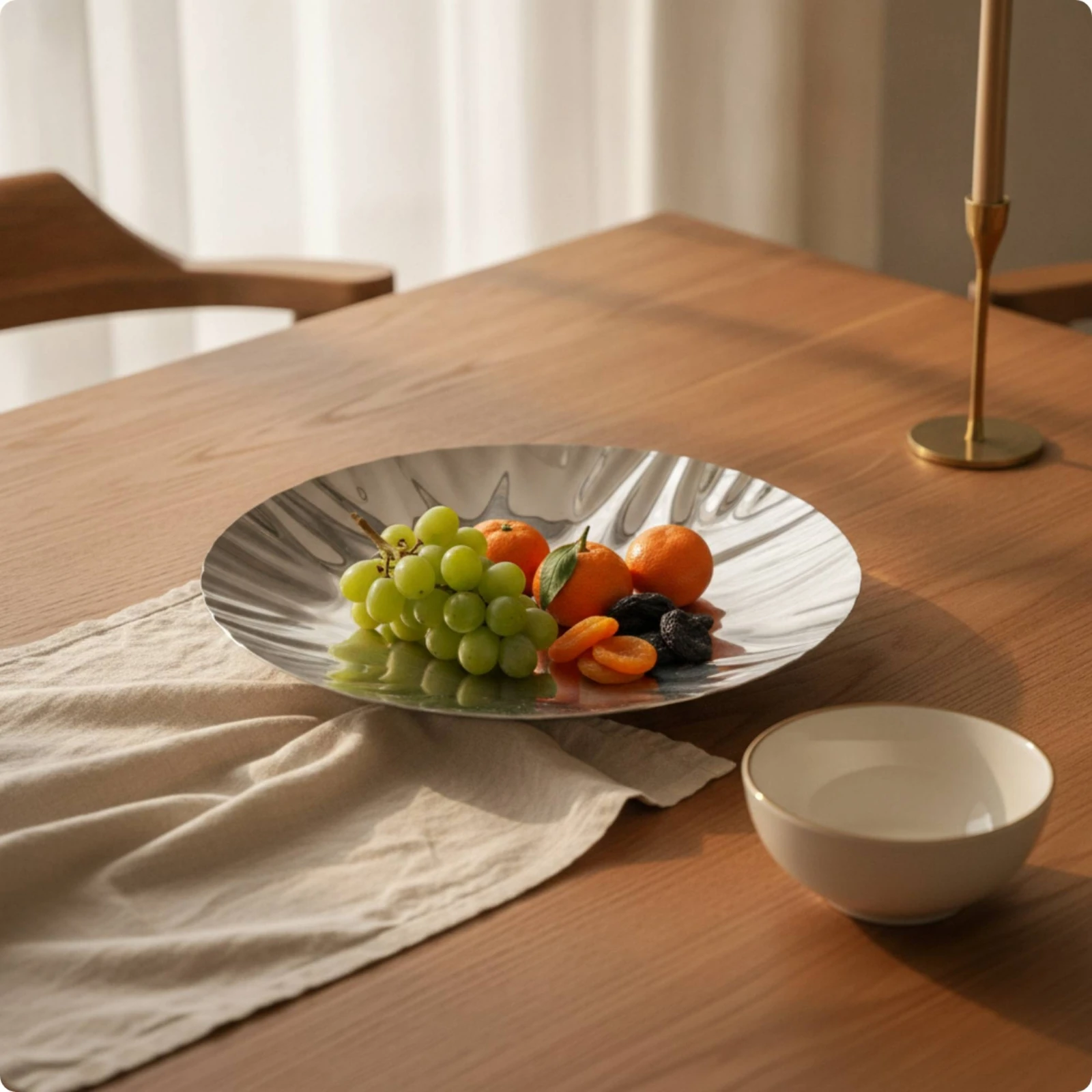 Stainless Steel Fruit Plate Mirrored Finish Round Metal Centerpiece Bowl Mirror Polished Serving Tray Fluted Round Serving Tray