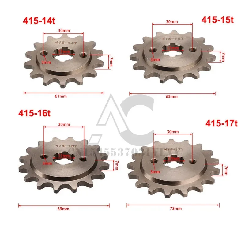 Motorcycle front engine 415# 17mm-14T 15T 16T 17T transmission gear suitable for off-road vehicles ATV four-wheel karts