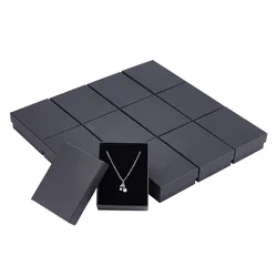 Cajas de juego de joyería de papel de cartón rectangulares cuadradas, 12 Uds., para anillo, collar, exhibición de joyería, paquete de regalo con esponja negra en el interior