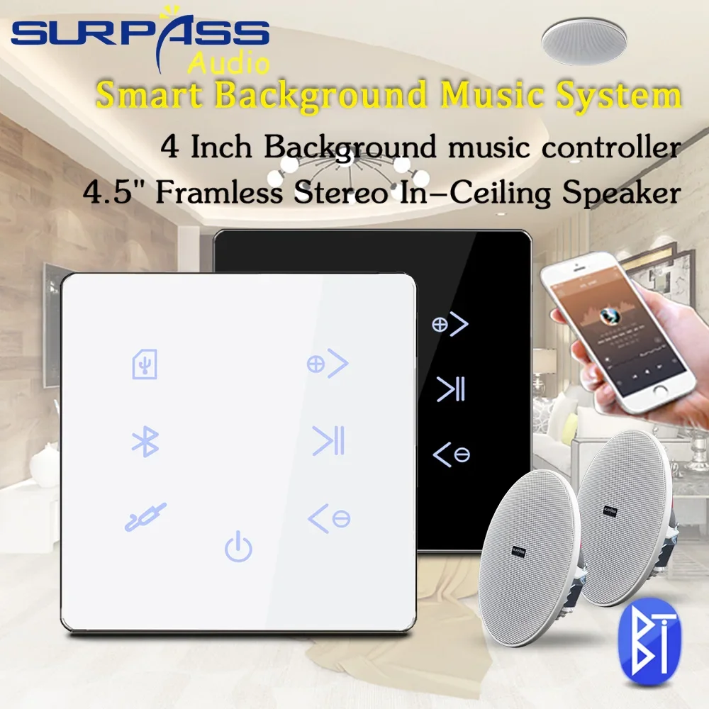 

Smart Home Audio Bluetooth Amplifier Touch Key Hotel Theater Background Music Stereo System Amp 10W Frameless Ceiling Speaker