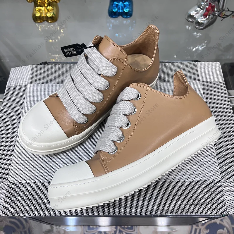 Casual Shoes Men Original Oil Wax Leather Jumbo Giant Lace Up Low Top Quality Ro Luxury Designer Thick Sole Women Flat Sneakers