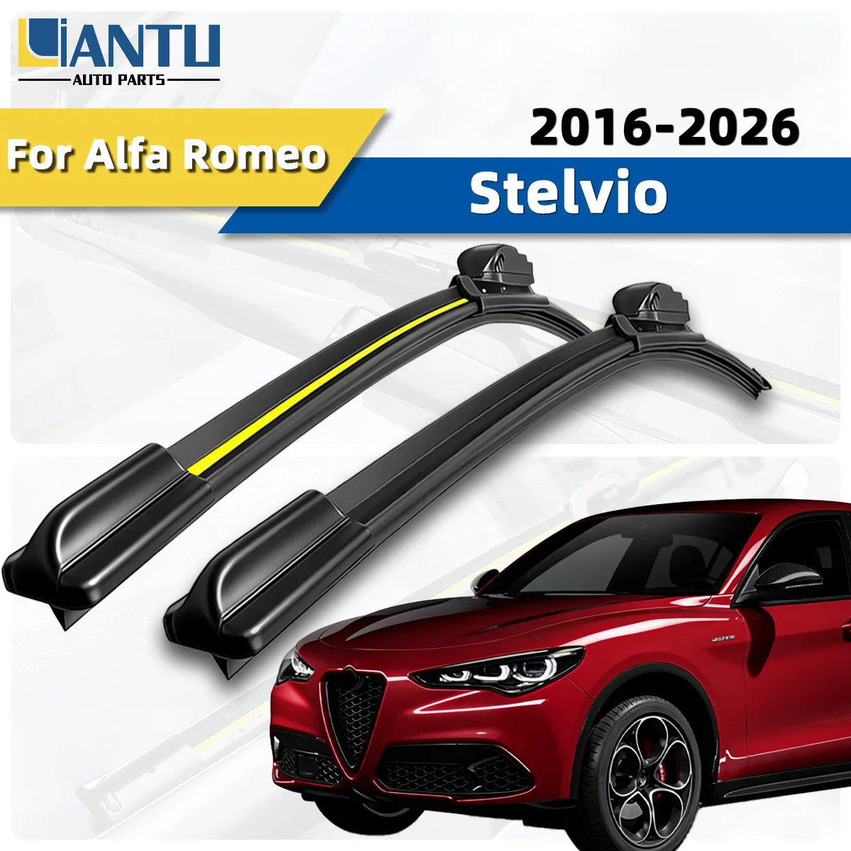 

2 шт. дворников для Alfa Romeo Stelvio 2016-2026, высококачественные резиновые щетки для стеклоочистителей, автозапчасти