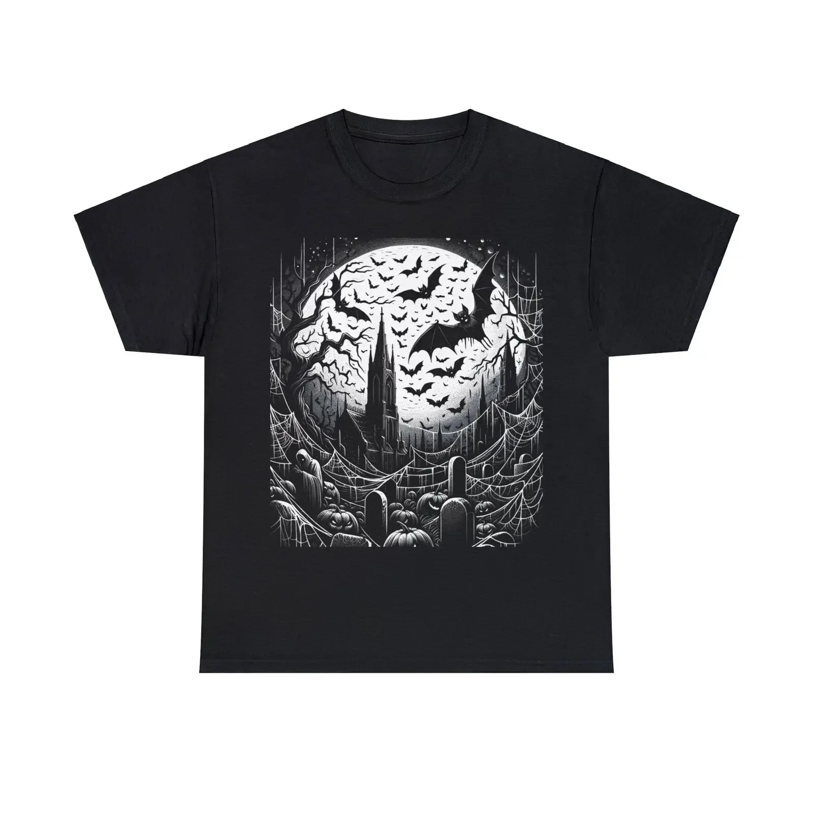 

Unisex Adult T Shirt Chilling Cobwebs Bats Tombstone Horror Streetwear Tee Scary