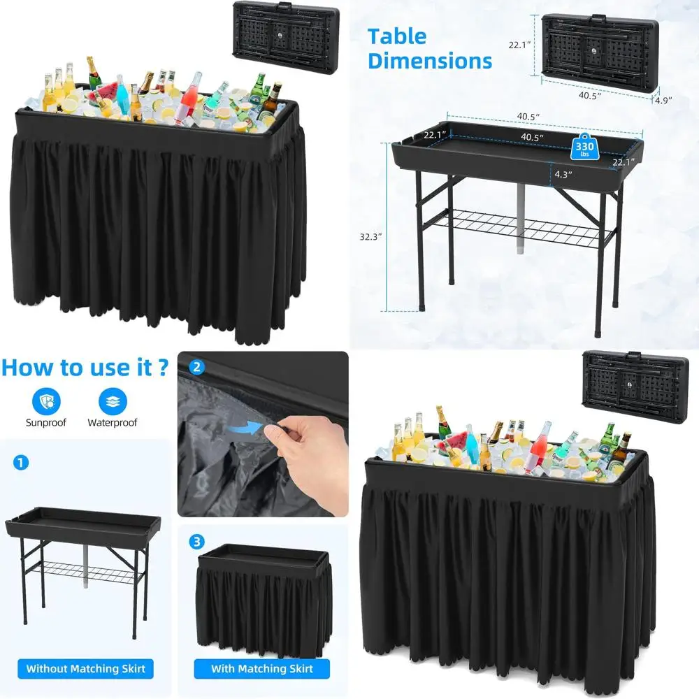 

Portable Folding Outdoor Beverage Cooler Table with Drain Hose, Ideal for Picnics, Weddings, and BBQs