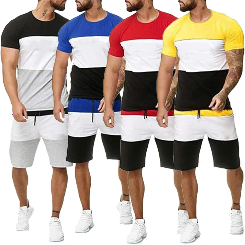 

New Fashion Nasa Printed T-Shirt+Shorts Set Mens Casual Sports Suit Stripe Tracksuits (S-4XL) 5 colors