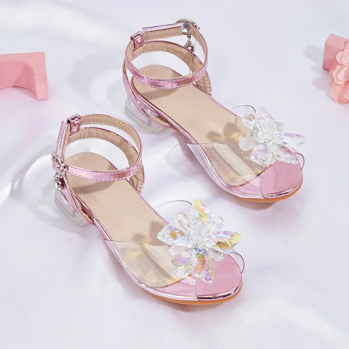 

Children's Rhinestone Crystal Shoes 2025 Summer New High Heel Girls' Princess Sandals Fashion Transparent Kid's Sandals