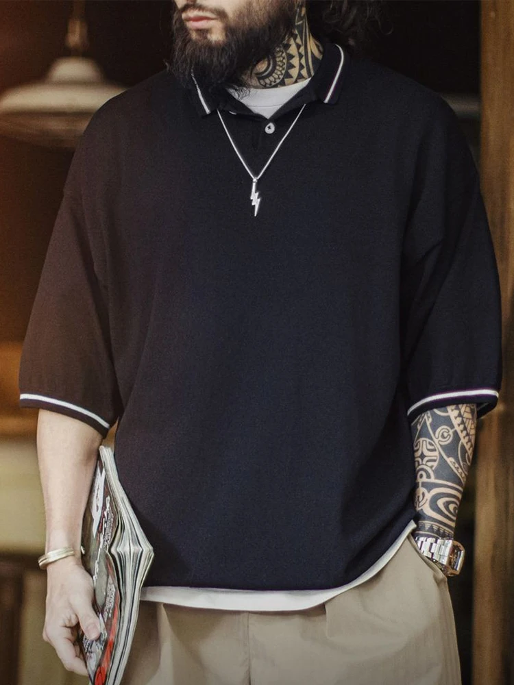 

Maden American Functional irt Striped Loose Fit ort Sve Men's T-irt Faionable Urban Sle Summer Wear