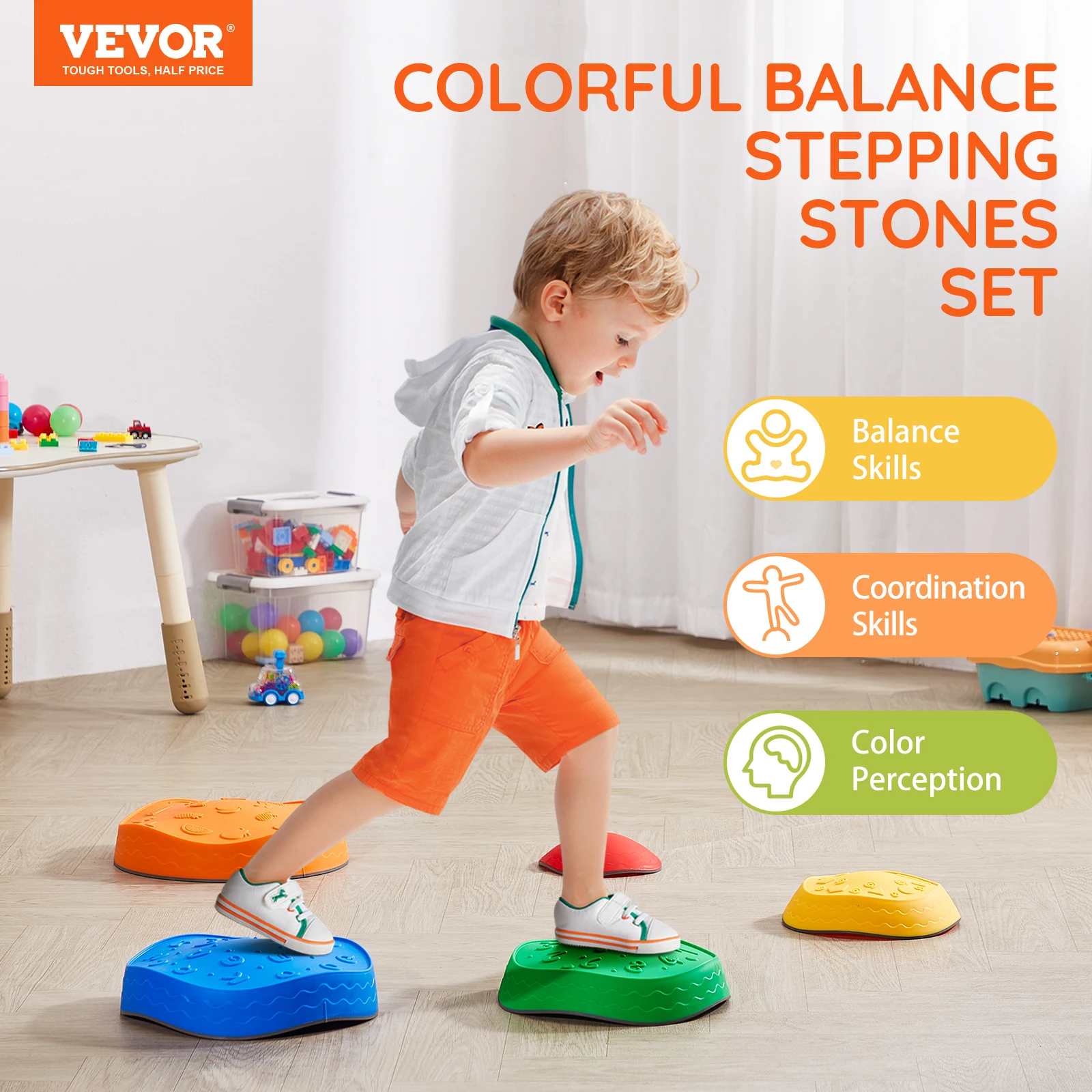 VEVOR 5PCS Balance Stepping Stones Montessori Children Toys Sensory Training Tactile Sensing for Kids Party Social Games