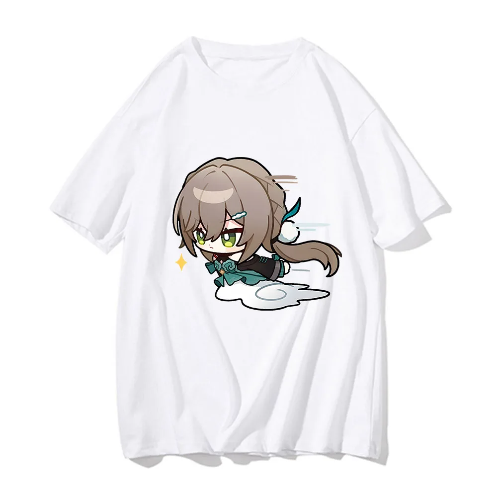 Honkai Star Rail Qingque T-shirts Men Run Fast Kawaii/Cute Cartoon Tshirts Cosplay Game Casual T Shirts 100% Cotton Short Sleeve