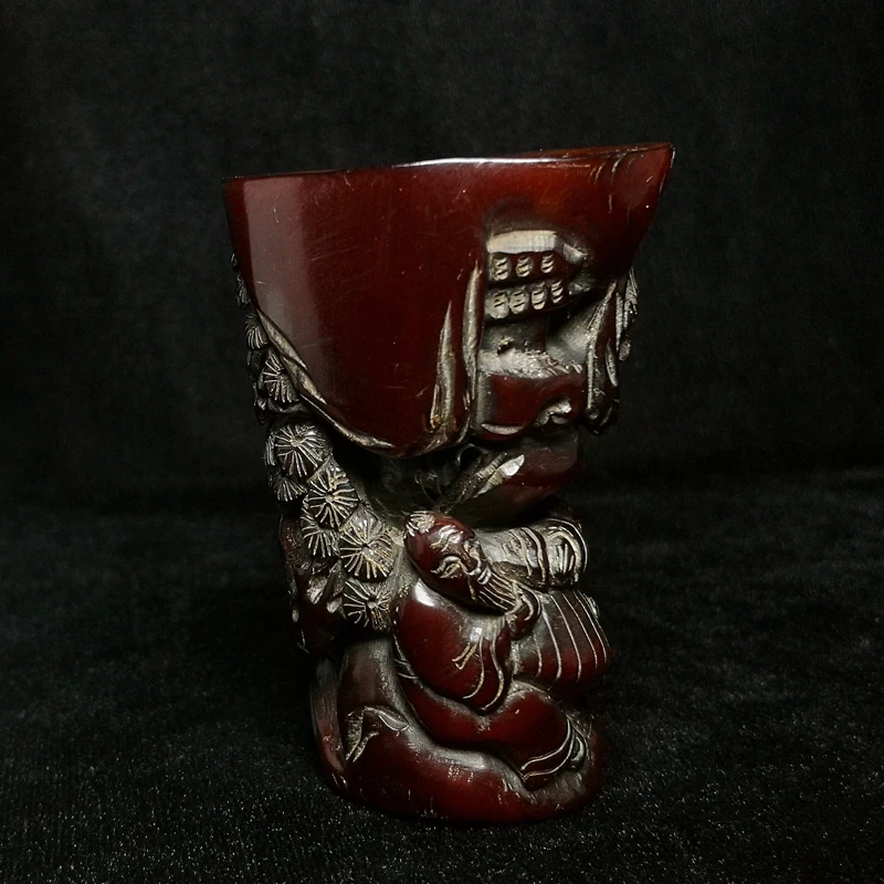 

Old China Tibet Hand Carving People Tree play chess Cup wonderful Gift Collection H 7.7 CM