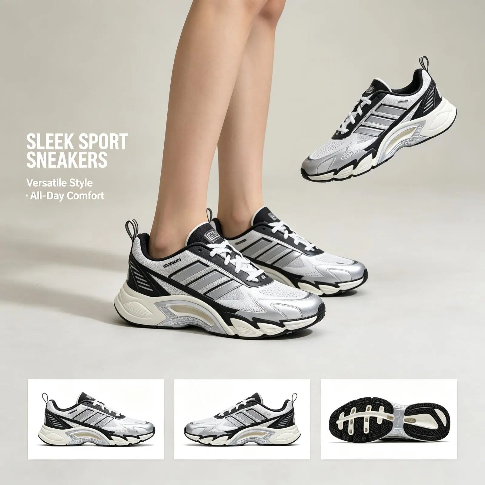 Adidas White Black Sneakers Unisex Lightweight Sport Running Shoes Breathable Mesh Cushioned Sole Fashion Walking Sneakers