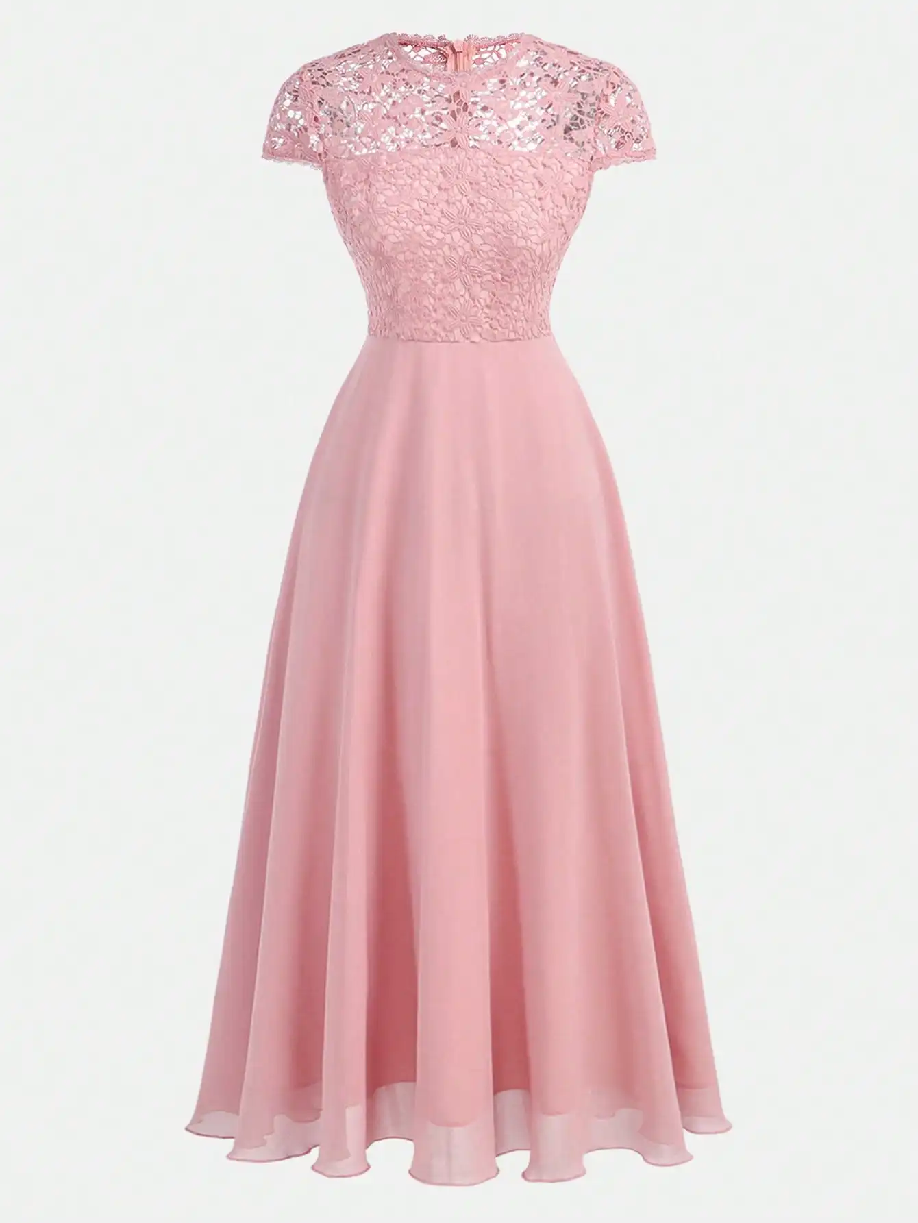 

Розовое кружевное платье А-силуэта из шифона для женщин