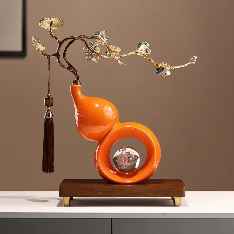2026 New Chinese Gourd Ceramic Ornament High End Living Room Wine Cabinet TV Stand Decor Housewarming Opening Gift