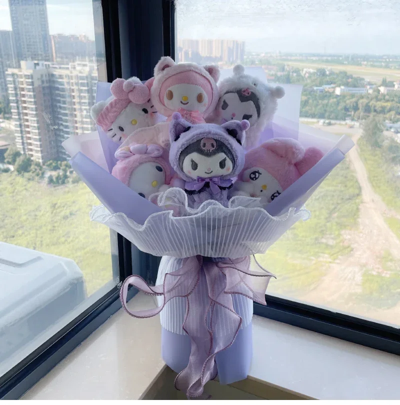 Sanrioed Anime Bouquet Melody Kuromi Hellokittyed Plus Doll Bouquet Cinnamon Dog Kuromi Cute Bouquet children Birthday Gift